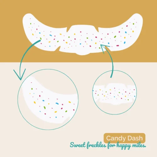 Candy Dash – barvni konfeti kot začasni tatuji za obraz. Mavrične pikice, obstojne 24+ ur, vodoodporne in odporne na znoj.