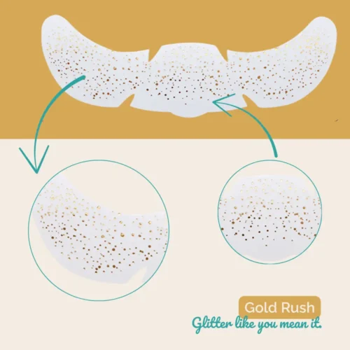 Gold Rush – zlati bleščeči začasni tatuji za obraz. Intenziven sijaj, obstojni 24+ ur, vodoodporni in odporni na znoj.