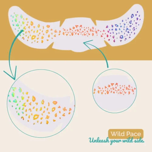 Wild Pace – holo mavrični leopardji začasni tatuji za obraz Freck Yeah. Prelivajo se v barve, obstojni 24+ ur, vodoodporni in odporni na znoj.