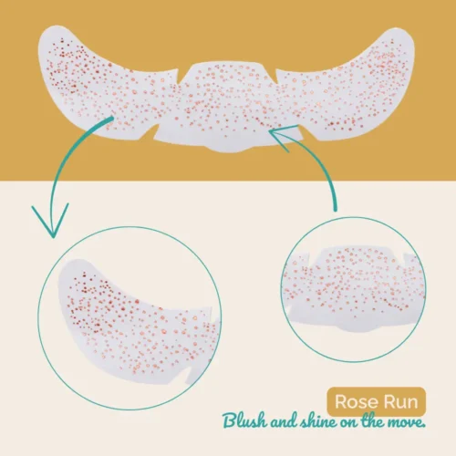 Rosé Run – rožnato-zlati začasni tatuji za obraz. Topel blush sijaj, obstojni 24+ ur, vodoodporni in odporni na znoj.