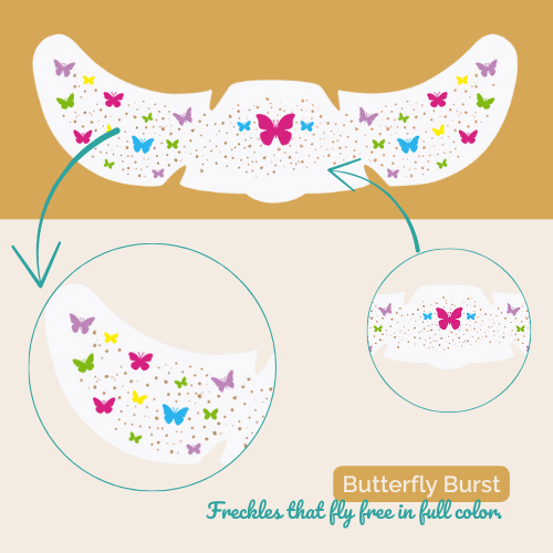 Pisane pegice in metuljčki v barvitem motivu.